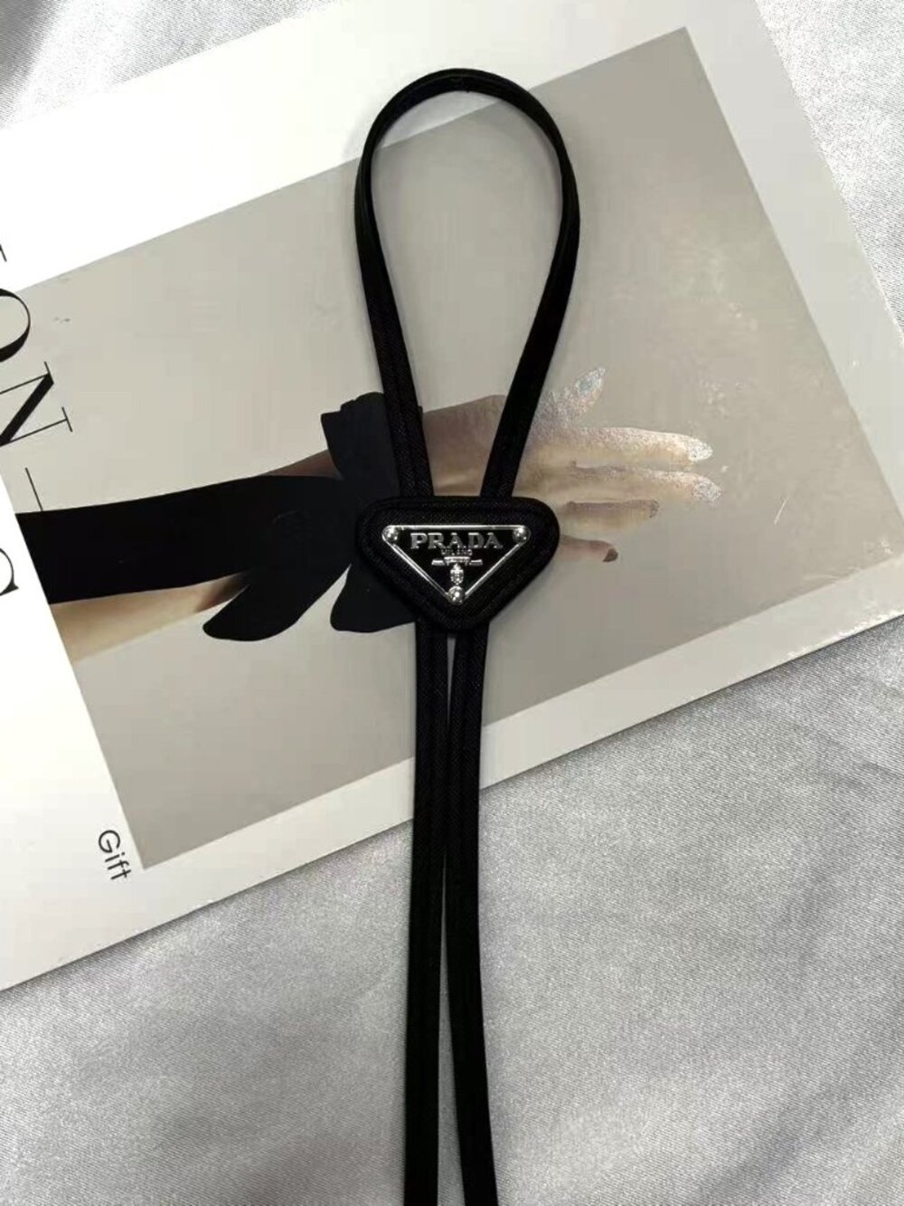 🤍 Prada Black Tie with Triangle Logo Design - Picture 3 of 5